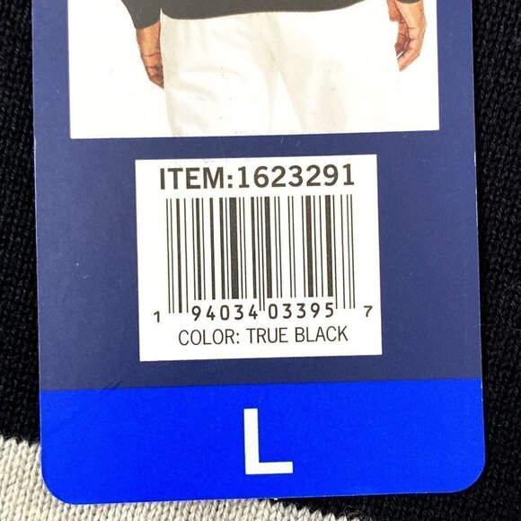 Nautica Crew Neck Sweater Top Mens size Large Black Off White Stripe - Picture 8 of 11